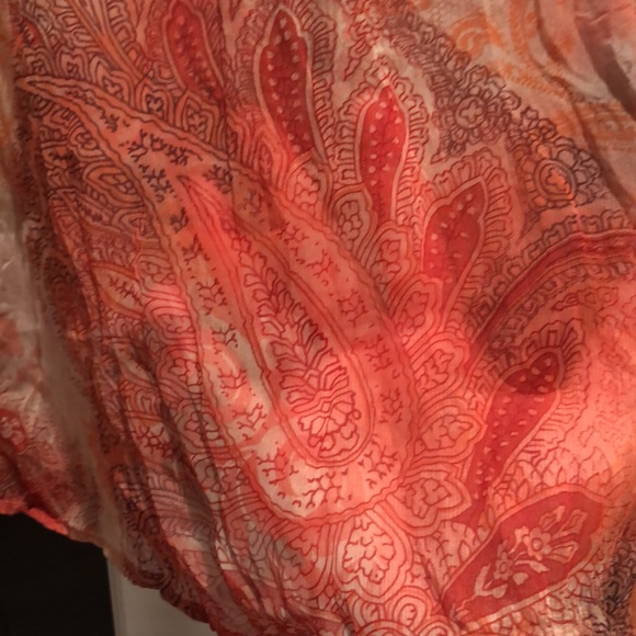 Peach/ orange 3/4 sleeve V neck  tunic, BONITA, Eur38/US8, crinkled look - Picture 2 of 4